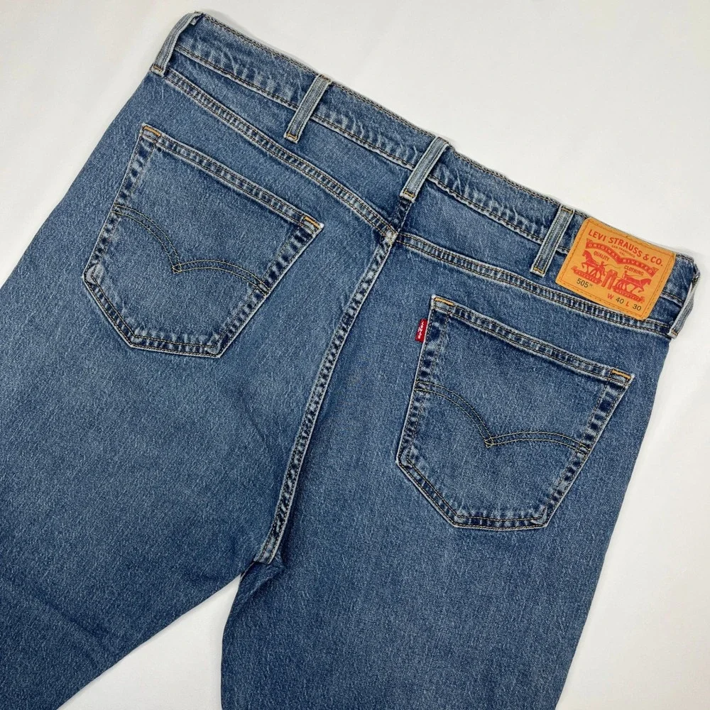 Levi's 505 Regular Fit Jeans Blue 40x30 Classic Denim Straight Leg Streetwear